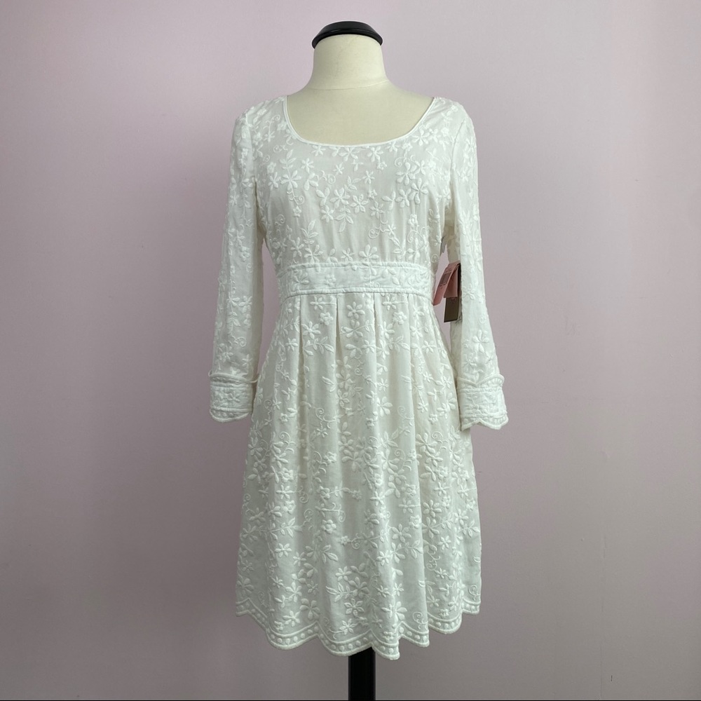 Women’s Juicy Couture White Cotton Lace Dress 3/4 Sleeves Size 8 NWT